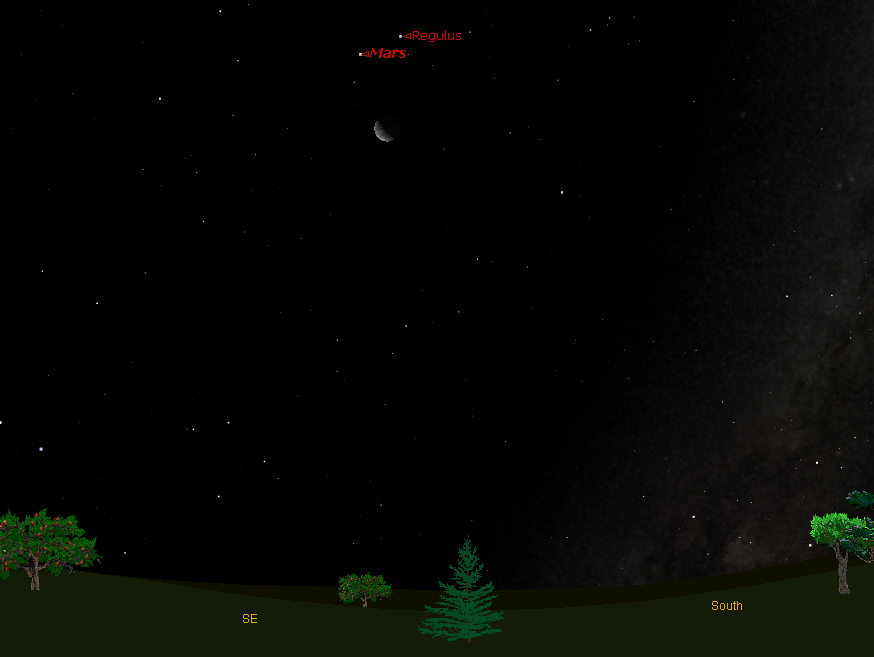 Moon, Mars and Bright Star Gather Early Saturday